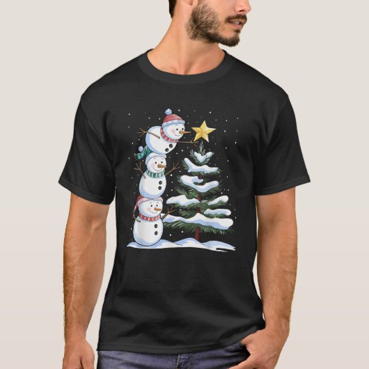 Snowman Merry Christmas Xmas Tree Snow Family Paja T-shirt (Voorkant)