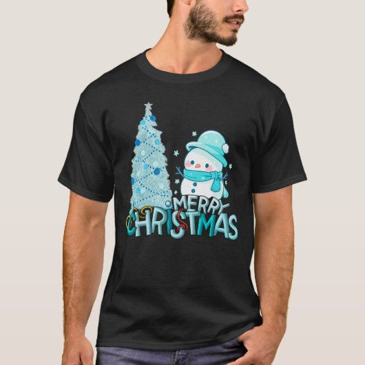 Snowman Merry Christmas Xmas Tree Snow T-Shirt (Voorkant)
