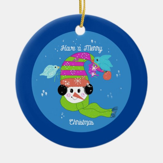 Snowman Merry keramisch Ornament (Voorkant)