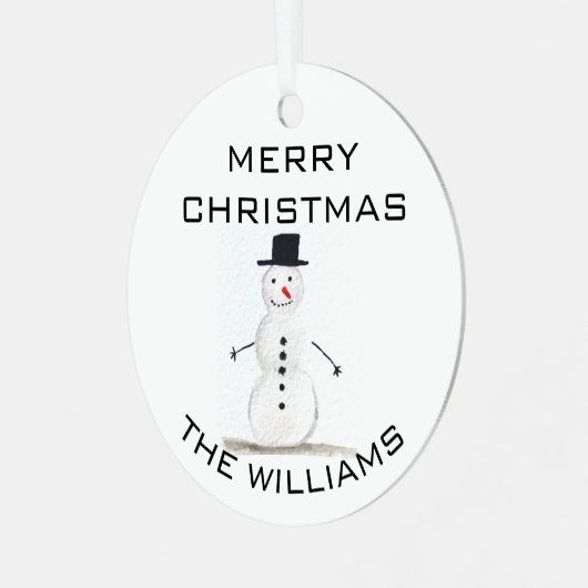 Snowman Merry kerstfeestelijke winterrust Metalen Ornament (Voorkant links)