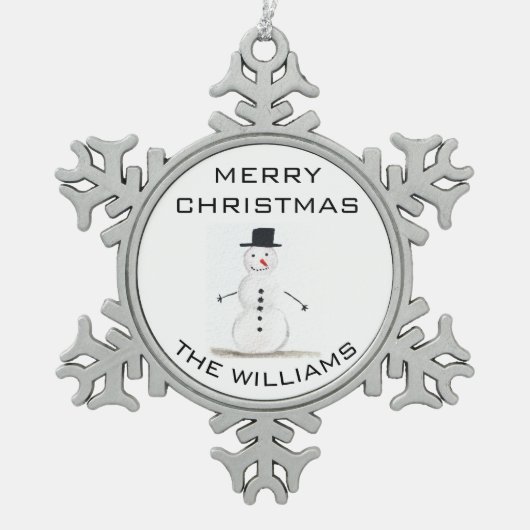 Snowman Merry kerstfeestelijke winterrust Tin Sneeuwvlok Ornament (Voorkant)