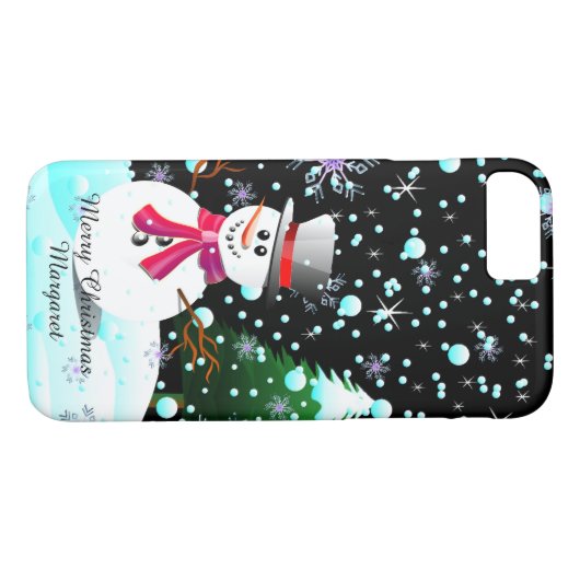 Snowman "Merry Kerstmis" gepersonaliseerd Case-Mate iPhone Case (Achterkant (Horizontaal))