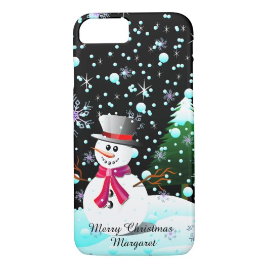 Snowman "Merry Kerstmis" gepersonaliseerd Case-Mate iPhone Case (Achterkant)