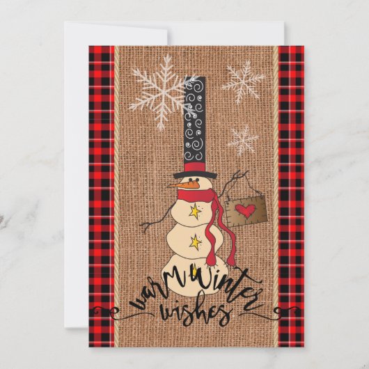 Snowman Merry Kerstmis met Pset en Burlap Kaart (Voorkant)