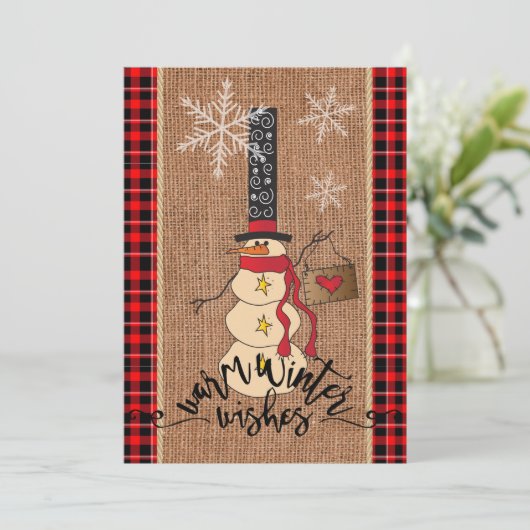 Snowman Merry Kerstmis met Pset en Burlap Kaart (Staand voorkant)