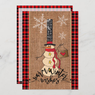 Snowman Merry Kerstmis met Pset en Burlap Kaart