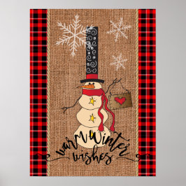 Snowman Merry Kerstmis met Pset en Burlap Poster