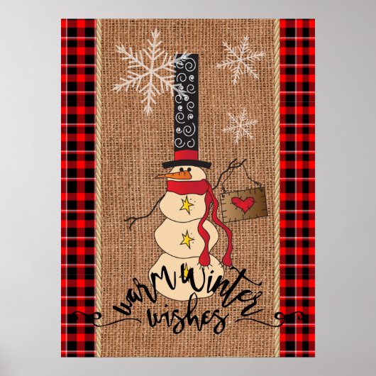 Snowman Merry Kerstmis met Pset en Burlap Poster (Voorkant)