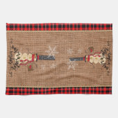 Snowman Merry Kerstmis met Pset en Burlap Theedoek (Horizontaal)