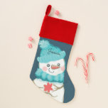 Snowman met aangepaste naamoptie samenvoegen kerstsok<br><div class="desc">De liefste schaduwen van blauw en roze met de optie van de douanenaam. Snowman-kunst van Valarie Wade.</div>