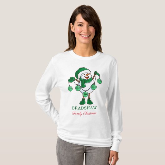 Snowman met Baubles Family Kerstmatch T-shirt (Voorkant volledig)