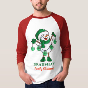 Snowman met Baubles kerstfamilie die overeenkomt m T-shirt