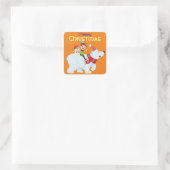 Snowman met beer vierkante sticker (Tas)