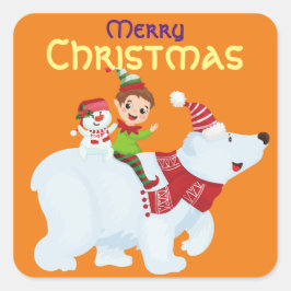 Snowman met beer vierkante sticker