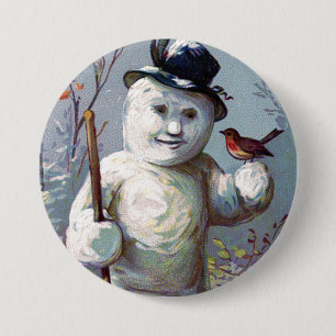 Snowman met Bird en Top Hat Button