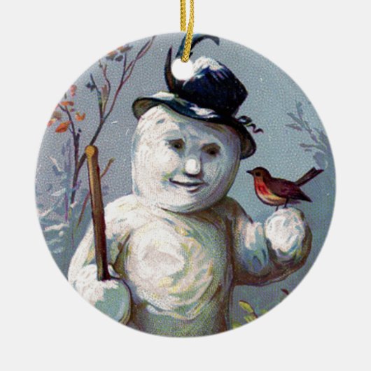 Snowman met Bird en Top Hat  Ornament (Voorkant)