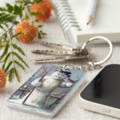 Snowman met Bird en Top Hat  Sleutelhanger (Voorkant Rechts)