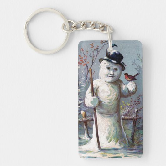 Snowman met Bird en Top Hat  Sleutelhanger (Voorkant)
