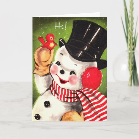 Snowman met Bird Feestdagen Kaart (Voorkant)