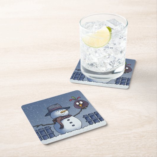 Snowman met Bird Kartonnen Onderzetters (Insitu)