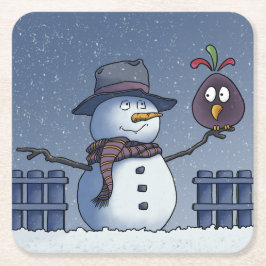 Snowman met Bird Kartonnen Onderzetters
