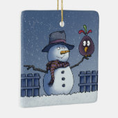 Snowman met Bird Keramisch Ornament (Rechts)