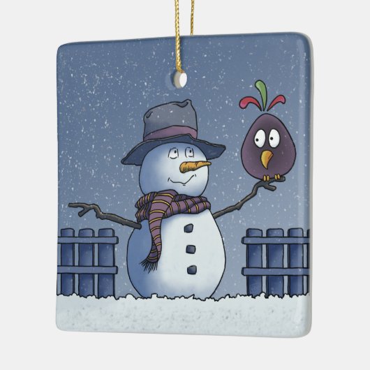 Snowman met Bird Keramisch Ornament (Links)