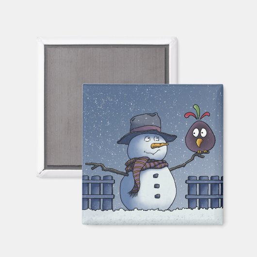 Snowman met Bird Magneet (Voorkant / Achterkant)