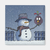 Snowman met Bird Magneet (Voorkant)