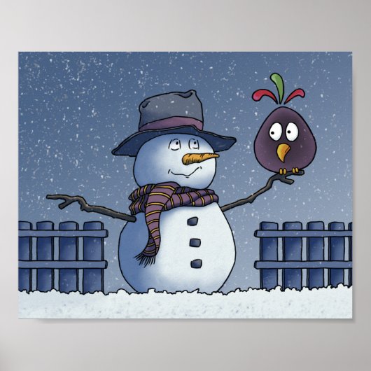 Snowman met Bird Poster (Voorkant)