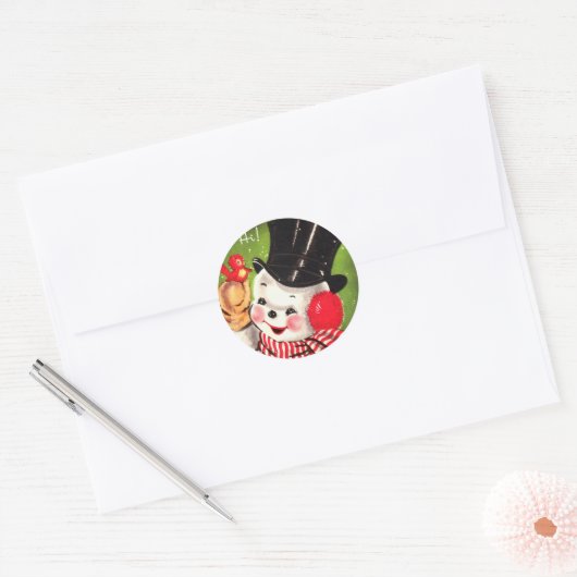 Snowman met Bird Ronde Sticker (Envelop)