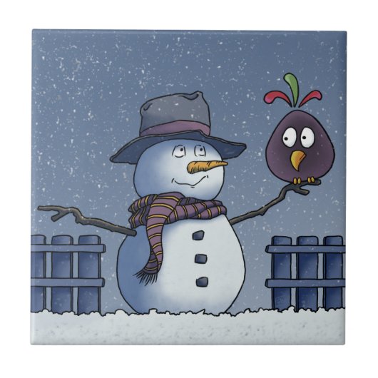Snowman met Bird Tegeltje (Voorkant)