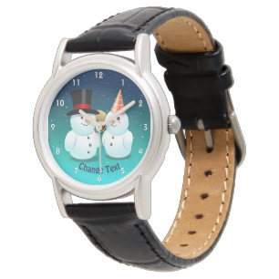 Snowman met Black Felt Top Hat en Snowman Lady Horloge