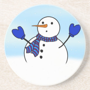 Snowman met blauw Mittens Kerstmis Zandsteen Onderzetter