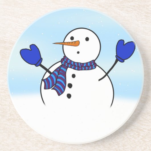 Snowman met blauw Mittens Kerstmis Zandsteen Onderzetter (Voorkant)
