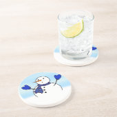 Snowman met blauw Mittens Kerstmis Zandsteen Onderzetter (Zijkant)