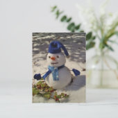Snowman met blauw Pet en Scarf Briefkaart (Staand voorkant)