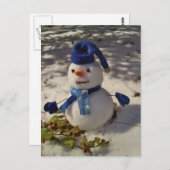 Snowman met blauw Pet en Scarf Briefkaart (Voorkant / Achterkant)