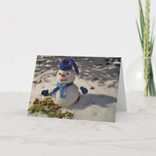 Snowman met blauw Pet en Scarf Feestdagen Kaart