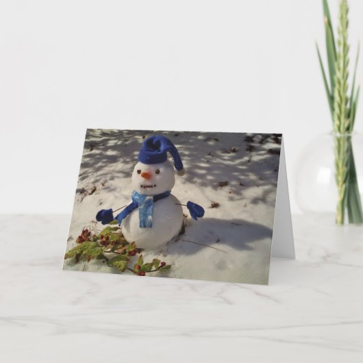 Snowman met blauw Pet en Scarf Feestdagen Kaart (Voorkant)