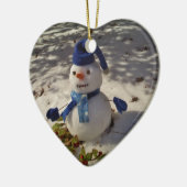 Snowman met blauw Pet en Scarf Keramisch Ornament (Links)