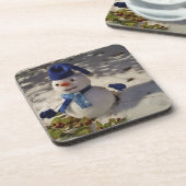 Snowman met blauw Pet en Scarf Onderzetter (Linkerzijde)