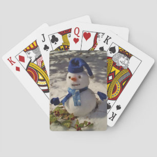 Snowman met blauw Pet en Scarf Pokerkaarten