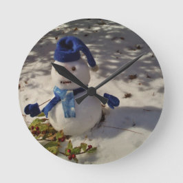 Snowman met blauw Pet en Scarf Ronde Klok