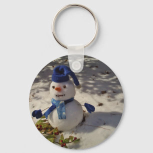 Snowman met blauw Pet en Scarf Sleutelhanger