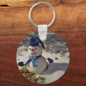 Snowman met blauw Pet en Scarf Sleutelhanger (Voorkant)