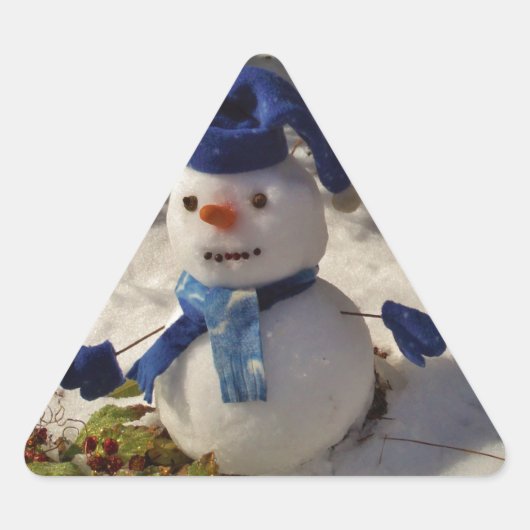 Snowman met blauw Pet en Scarf Sticker (Voorkant)