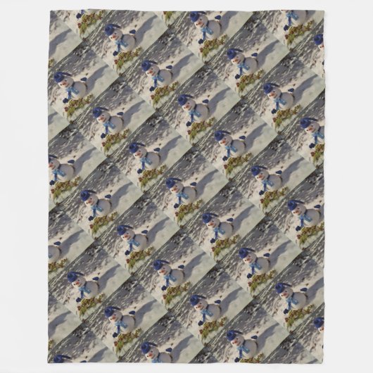 Snowman met blauw pet, handschoenen en scharf fleece deken (Voorkant)