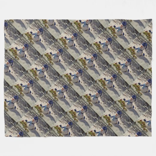Snowman met blauw pet, handschoenen en scharf fleece deken (Voorkant (Horizontaal))