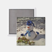 Snowman met blauw pet, handschoenen en scharf magneet (Voorkant / Achterkant)